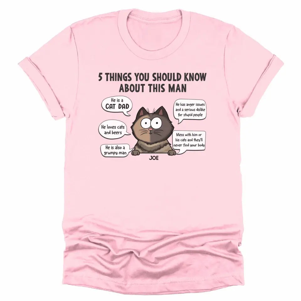 Shirts & Tops-5 Things You Should Know - Personalized Unisex T-Shirt for Cat Dads | Gift for Cat Dads | Pet Lover T-Shirt-Unisex T-Shirt-Pink-JackNRoy