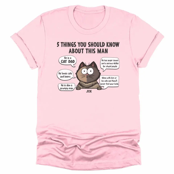 Shirts & Tops-5 Things You Should Know - Personalized Unisex T-Shirt for Cat Dads | Gift for Cat Dads | Pet Lover T-Shirt-Unisex T-Shirt-Pink-JackNRoy