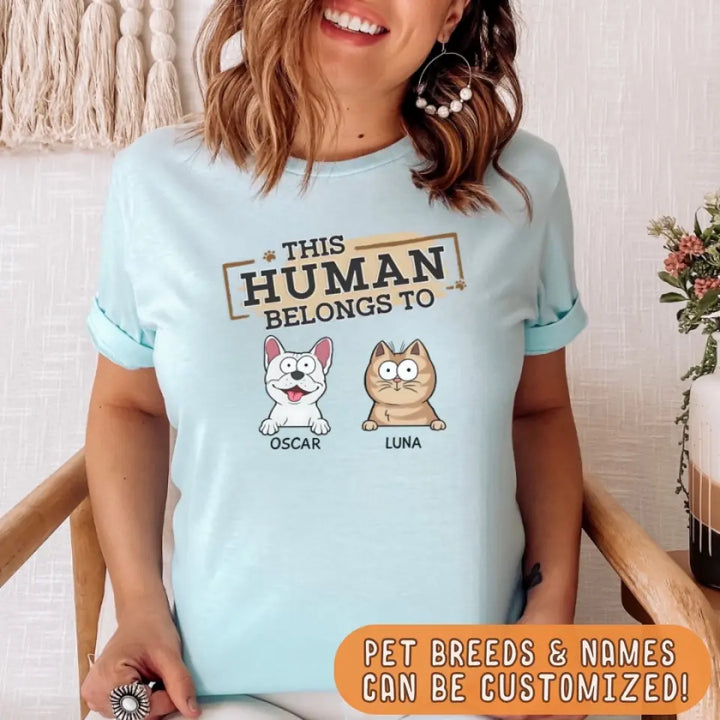 Shirts & Tops-This Human Belongs To - Personalized Unisex T-Shirt for Pet Lovers | Personalized Gift-JackNRoy