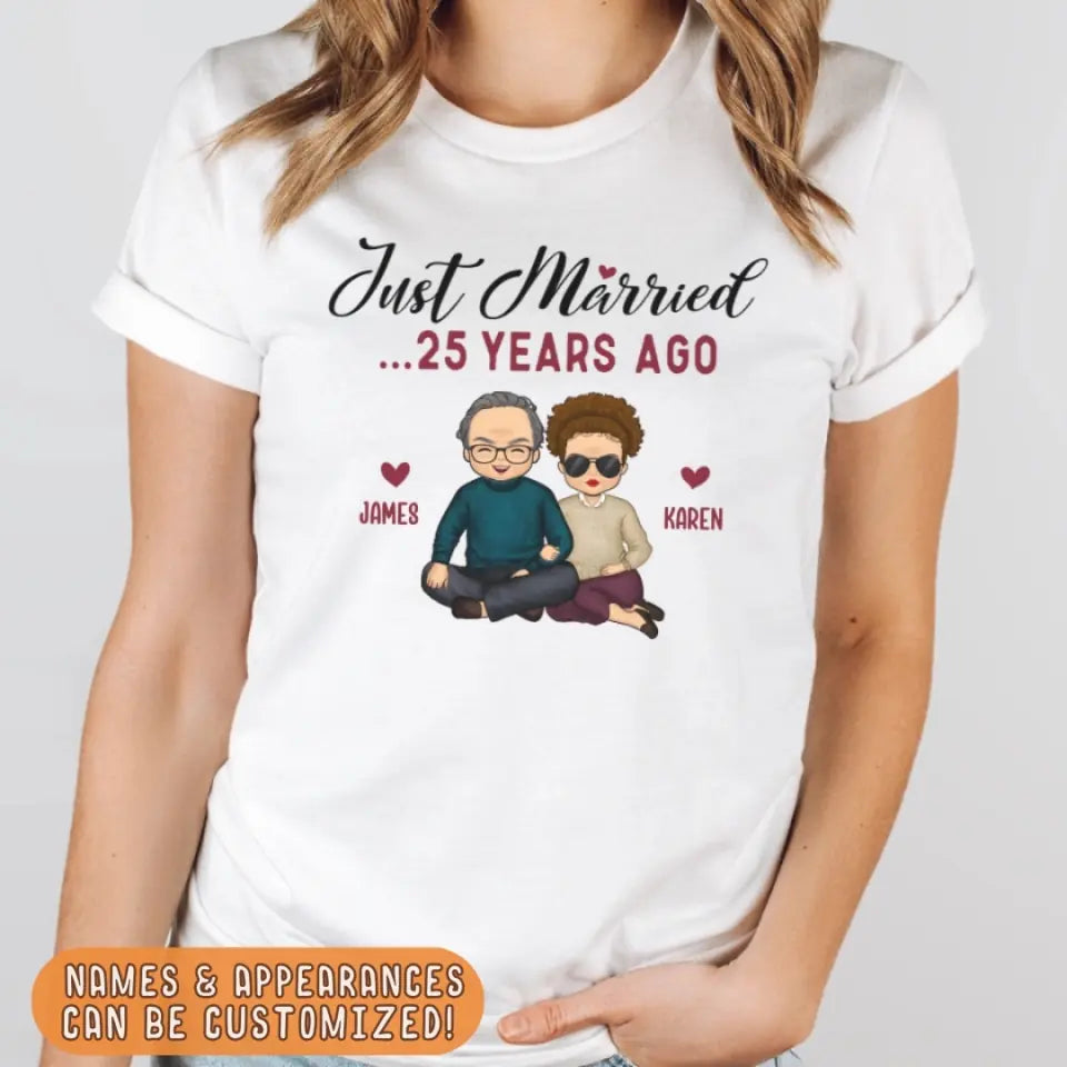 Shirts & Tops-Just Married... Years Ago - Personalized Unisex T-Shirt for Couples | Funny Couple Tee | Couple Gifts-JackNRoy