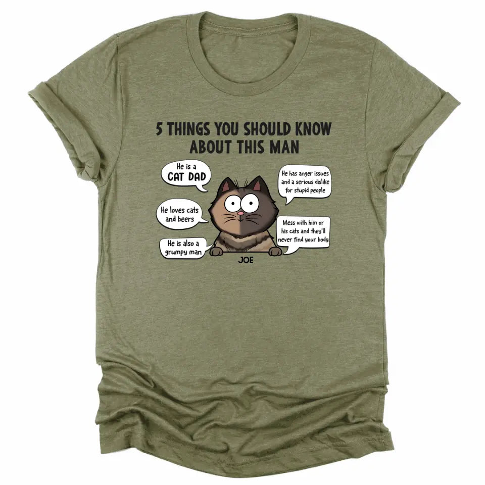 Shirts & Tops-5 Things You Should Know - Personalized Unisex Sweatshirt for Cat Dads | Gift for Cat Dads | Pet Lover Sweatshirt-Unisex T-Shirt-Heather Olive-JackNRoy