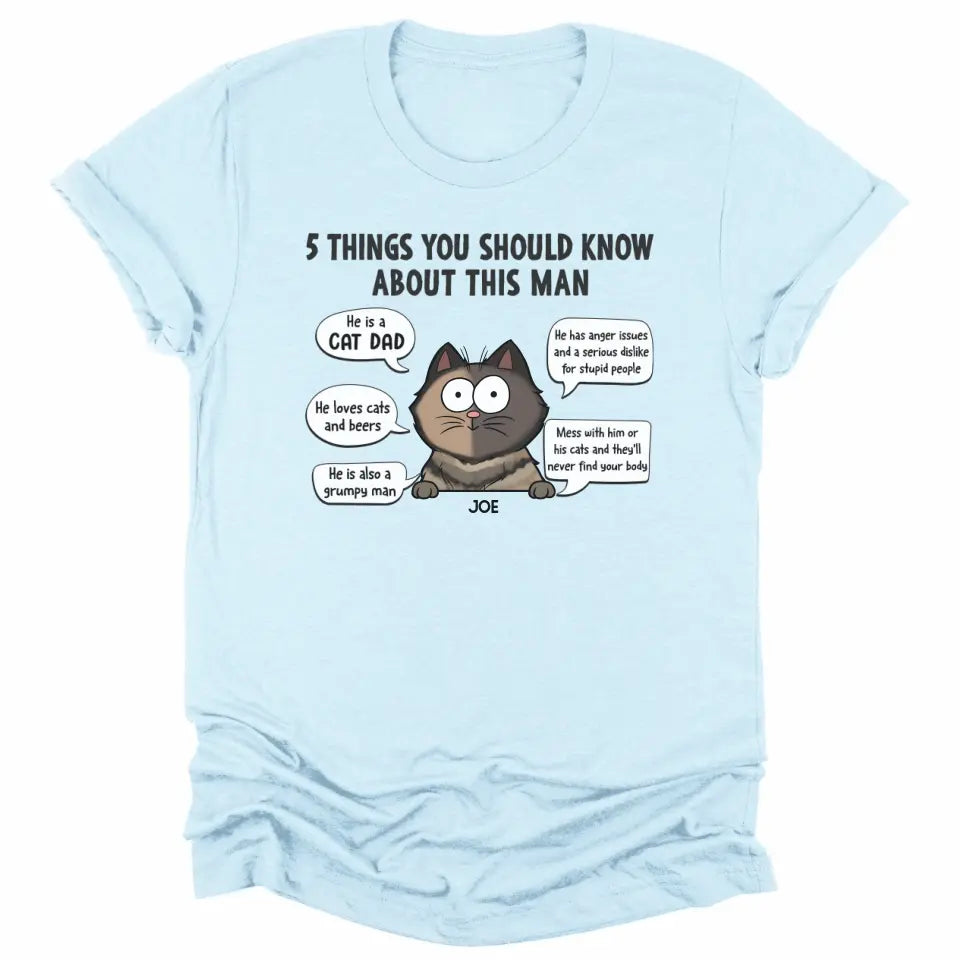 Shirts & Tops-5 Things You Should Know - Personalized Unisex Sweatshirt for Cat Dads | Gift for Cat Dads | Pet Lover Sweatshirt-Unisex T-Shirt-Heather Ice Blue-JackNRoy