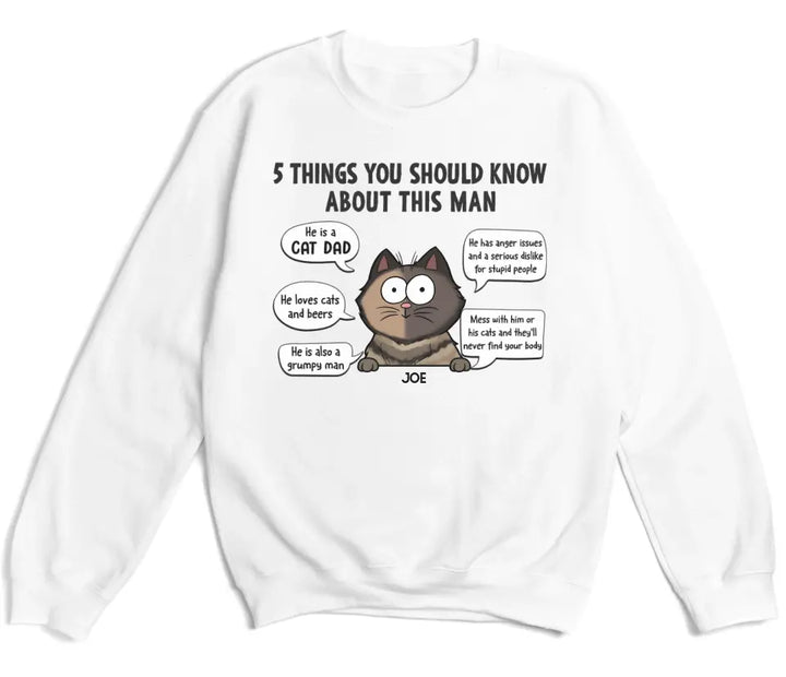 Shirts & Tops-5 Things You Should Know - Personalized Unisex Sweatshirt for Cat Dads | Gift for Cat Dads | Pet Lover Sweatshirt-Unisex Sweatshirt-White-JackNRoy