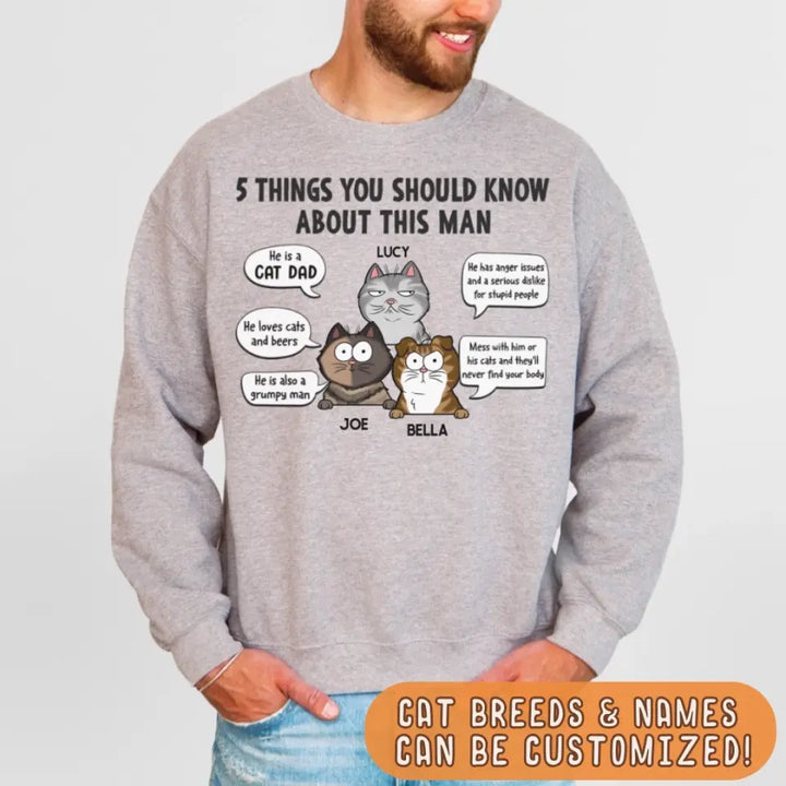 Shirts & Tops-5 Things You Should Know - Personalized Unisex Sweatshirt for Cat Dads | Gift for Cat Dads | Pet Lover Sweatshirt-JackNRoy