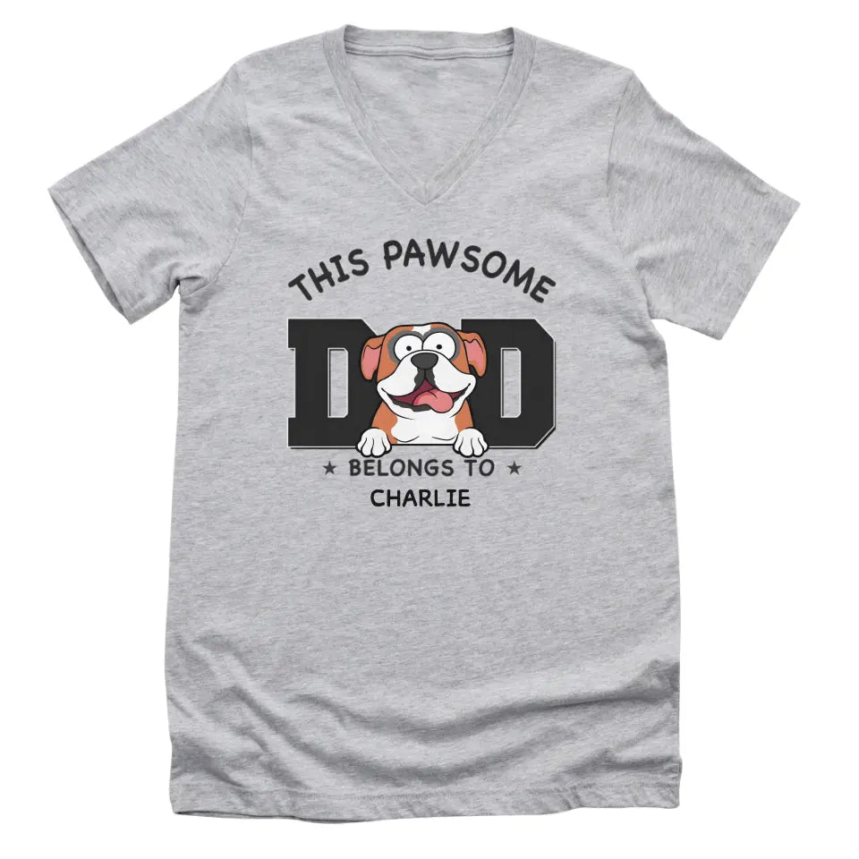 Sweatshirt-Pawsome Dad Belongs To - Personalized Unisex Sweatshirt for Dog Dads | Dog Dad Gift | Pet Lover Sweatshirt-Unisex V-Neck-Athletic Heather-JackNRoy