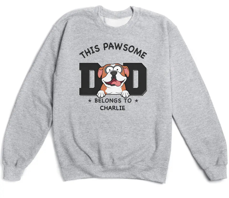 Shirts & Tops-Pawsome Dad Belongs To - Personalized Unisex Sweatshirt for Dog Dads | Dog Dad Gift | Pet Lover Sweatshirt-Unisex Sweatshirt-Sport Grey-JackNRoy