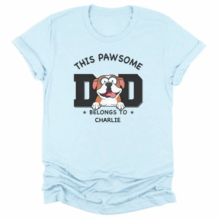 Shirts & Tops-Pawsome Dad Belongs To - Personalized Unisex Sweatshirt for Dog Dads | Dog Dad Gift | Pet Lover Sweatshirt-Unisex T-Shirt-Heather Ice Blue-JackNRoy
