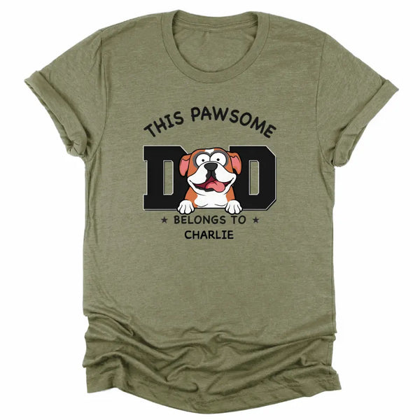 Sweatshirt-Pawsome Dad Belongs To - Personalized Unisex Sweatshirt for Dog Dads | Dog Dad Gift | Pet Lover Sweatshirt-Unisex T-Shirt-Heather Olive-JackNRoy