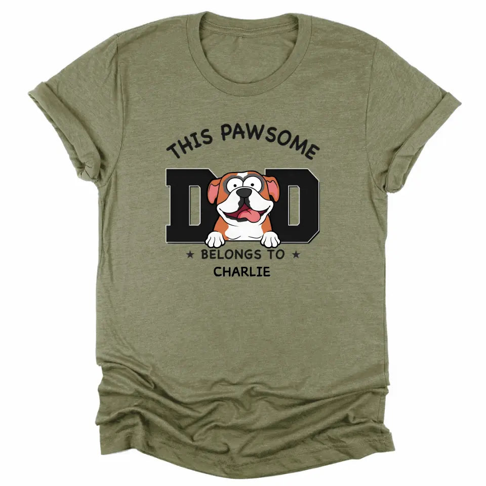 Shirts & Tops-Pawsome Dad Belongs To - Personalized Unisex Sweatshirt for Dog Dads | Dog Dad Gift | Pet Lover Sweatshirt-Unisex T-Shirt-Heather Olive-JackNRoy