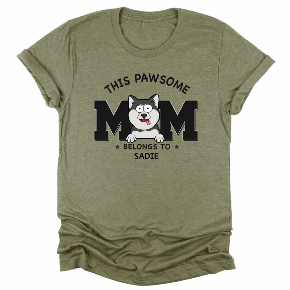 Shirts & Tops-This Pawsome Mom Belongs To - Personalized Unisex Sweatshirt for Dog Moms | Dog Mom Gift | Pet Lover Sweatshirt-Unisex T-Shirt-Heather Olive-JackNRoy