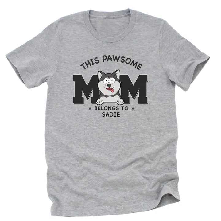 Shirts & Tops-This Pawsome Mom Belongs To - Personalized Unisex Sweatshirt for Dog Moms | Dog Mom Gift | Pet Lover Sweatshirt-Unisex T-Shirt-Athletic Heather-JackNRoy