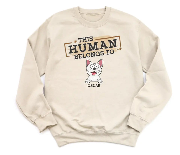 Shirts & Tops-This Human Belongs To - Personalized Unisex Sweatshirt for Pet Lovers | Personalized Gift-Unisex Sweatshirt-Sand-JackNRoy