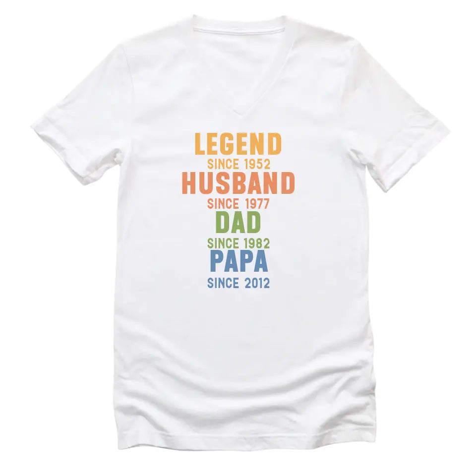 Shirts & Tops-Legend - Husband - Dad - Personalized Sweatshirt For Men | Dad Gift | Gift For Him-Unisex V-Neck-White-JackNRoy