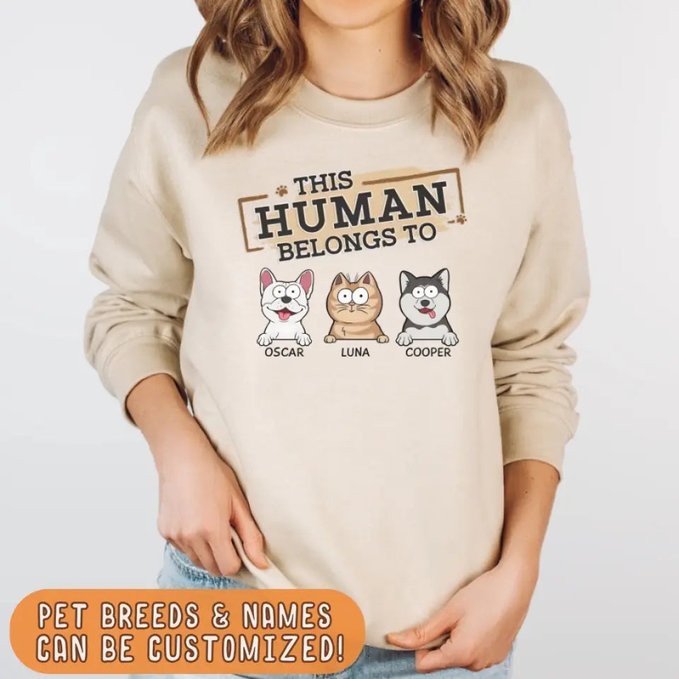 Shirts & Tops-This Human Belongs To - Personalized Unisex Sweatshirt for Pet Lovers | Personalized Gift-JackNRoy
