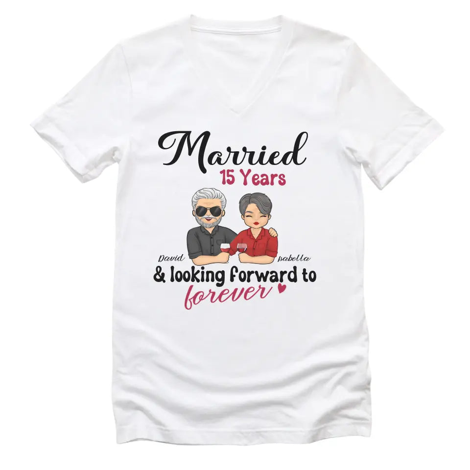 Shirts & Tops-Looking Forward to Forever - Personalized Unisex Sweatshirt for Couples | Couple Gifts-Unisex V-Neck-White-JackNRoy