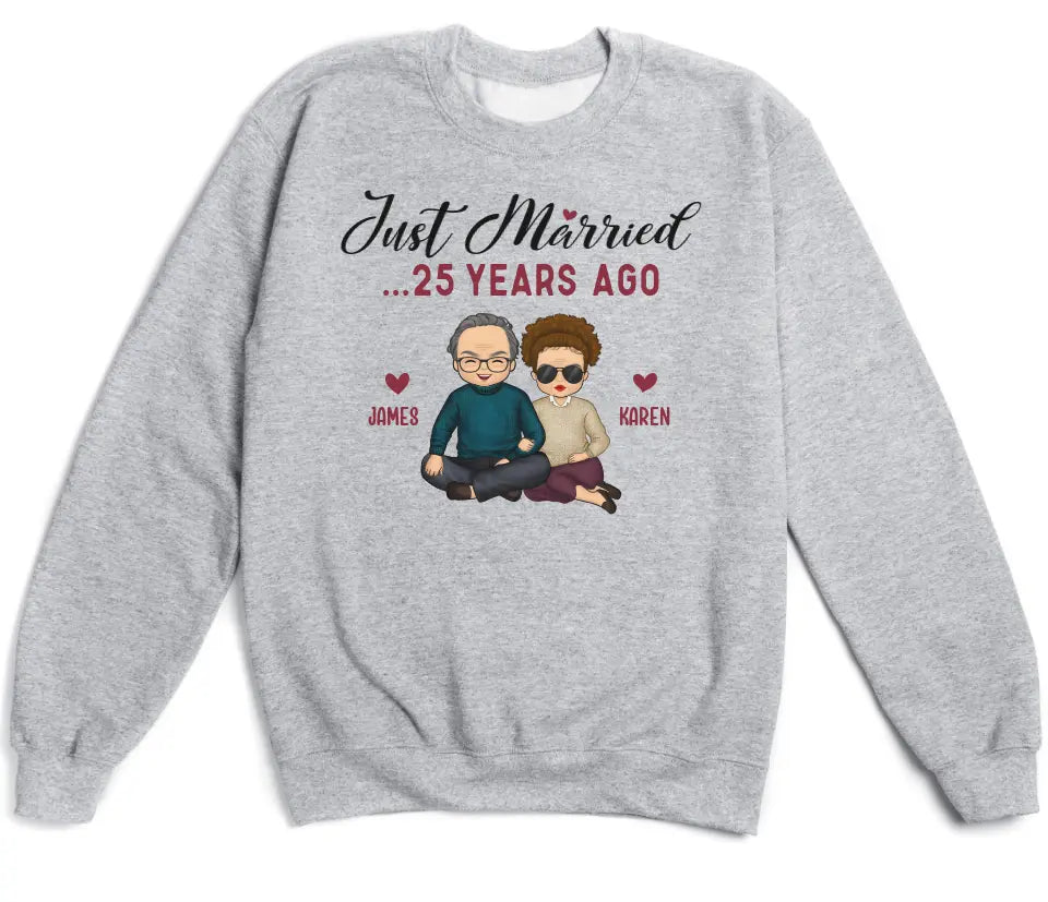 Shirts & Tops-Just Married... Years Ago - Personalized Unisex Sweatshirt for Couples | Funny Couple Sweatshirt-Unisex Sweatshirt-Sport Grey-JackNRoy