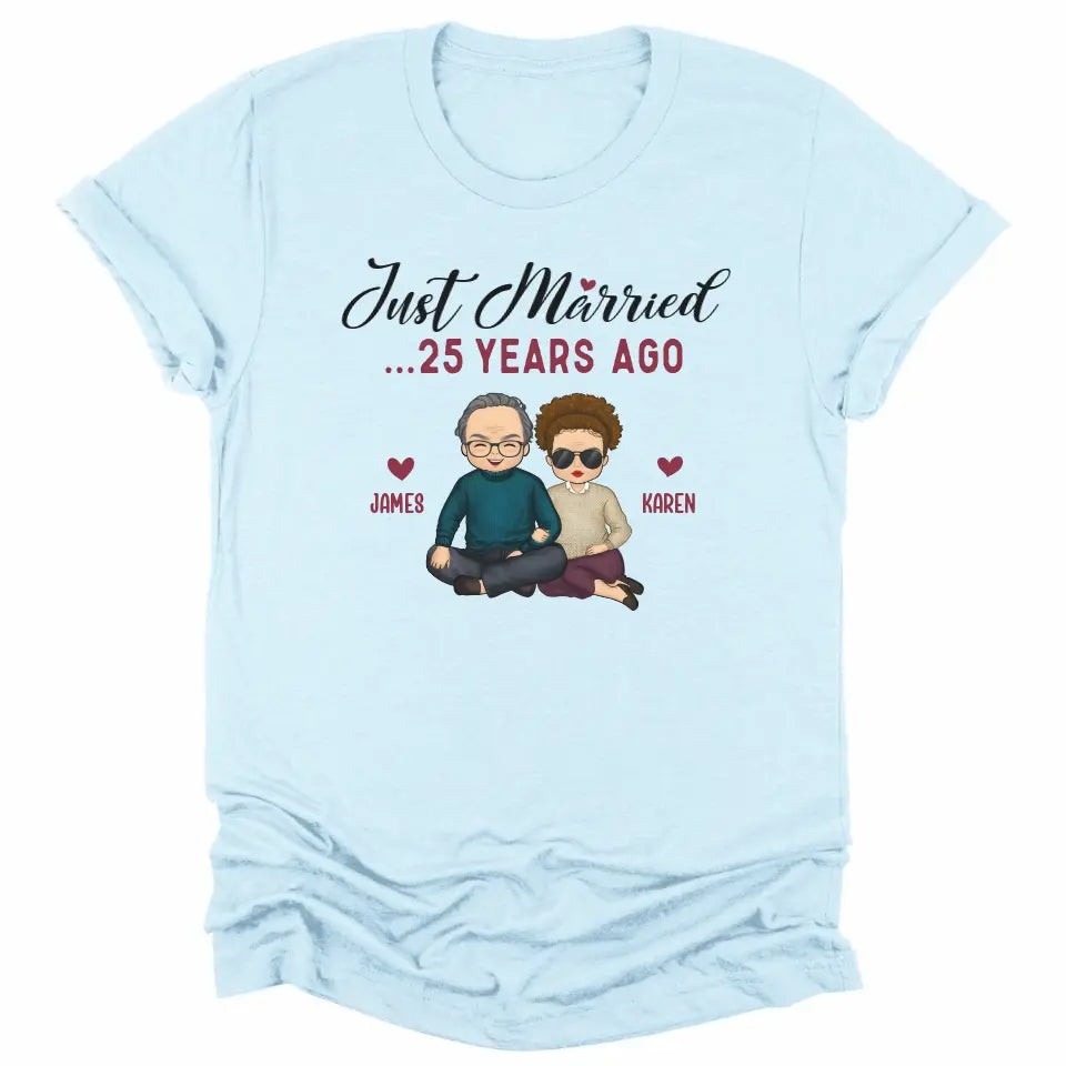 Shirts & Tops-Just Married... Years Ago - Personalized Unisex Sweatshirt for Couples | Funny Couple Sweatshirt-Unisex T-Shirt-Heather Ice Blue-JackNRoy