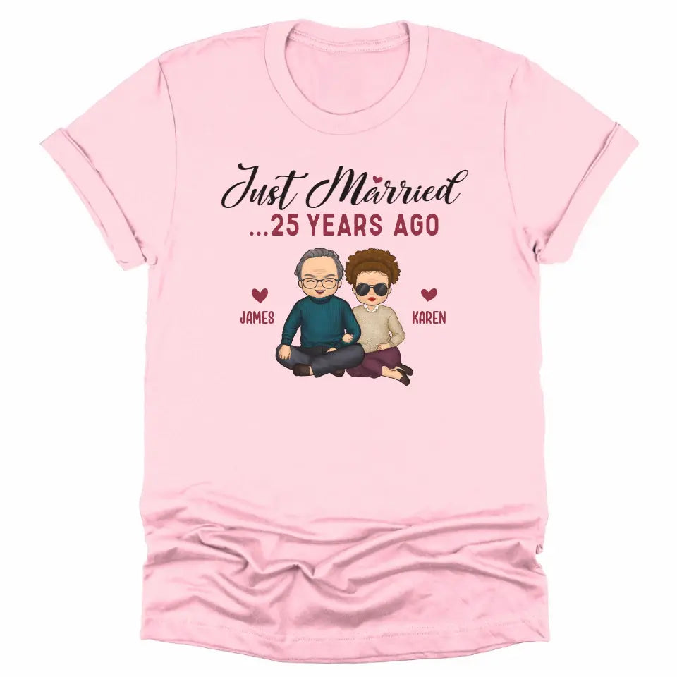 Shirts & Tops-Just Married... Years Ago - Personalized Unisex Sweatshirt for Couples | Funny Couple Sweatshirt-Unisex T-Shirt-Pink-JackNRoy
