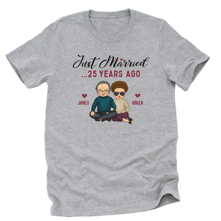 Shirts & Tops-Just Married... Years Ago - Personalized Unisex Sweatshirt for Couples | Funny Couple Sweatshirt-Unisex T-Shirt-Athletic Heather-JackNRoy