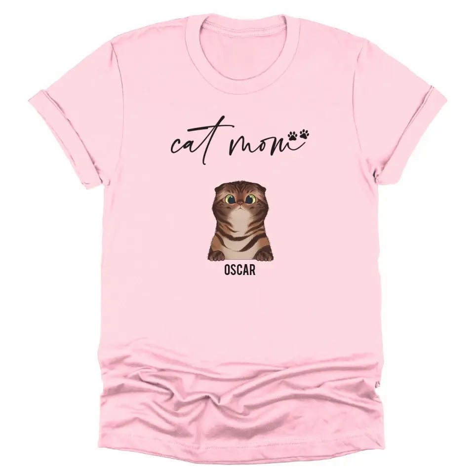 Shirts & Tops-Cat Mom - Personalized Unisex T-Shirt for Cat Moms | Pet Lover Shirt | Cat Mom Gift-Unisex T-Shirt-Pink-JackNRoy