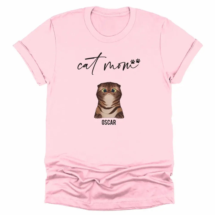 Shirts & Tops-Cat Mom - Personalized Unisex T-Shirt for Cat Moms | Pet Lover Shirt | Cat Mom Gift-Unisex T-Shirt-Pink-JackNRoy