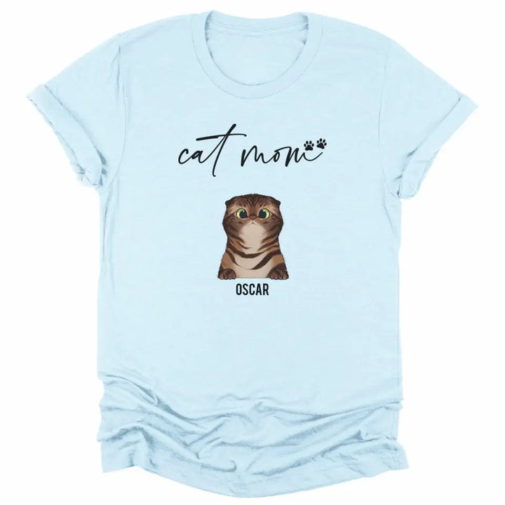 Shirts & Tops-Cat Mom - Personalized Unisex T-Shirt for Cat Moms | Pet Lover Shirt | Cat Mom Gift-Unisex T-Shirt-Heather Ice Blue-JackNRoy