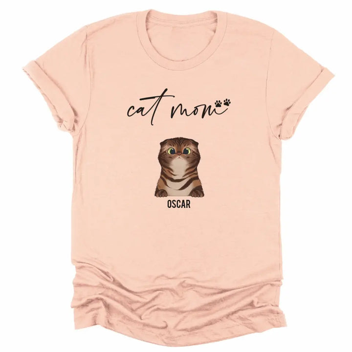 Shirts & Tops-Cat Mom - Personalized Unisex T-Shirt for Cat Moms | Pet Lover Shirt | Cat Mom Gift-Unisex T-Shirt-Heather Peach-JackNRoy