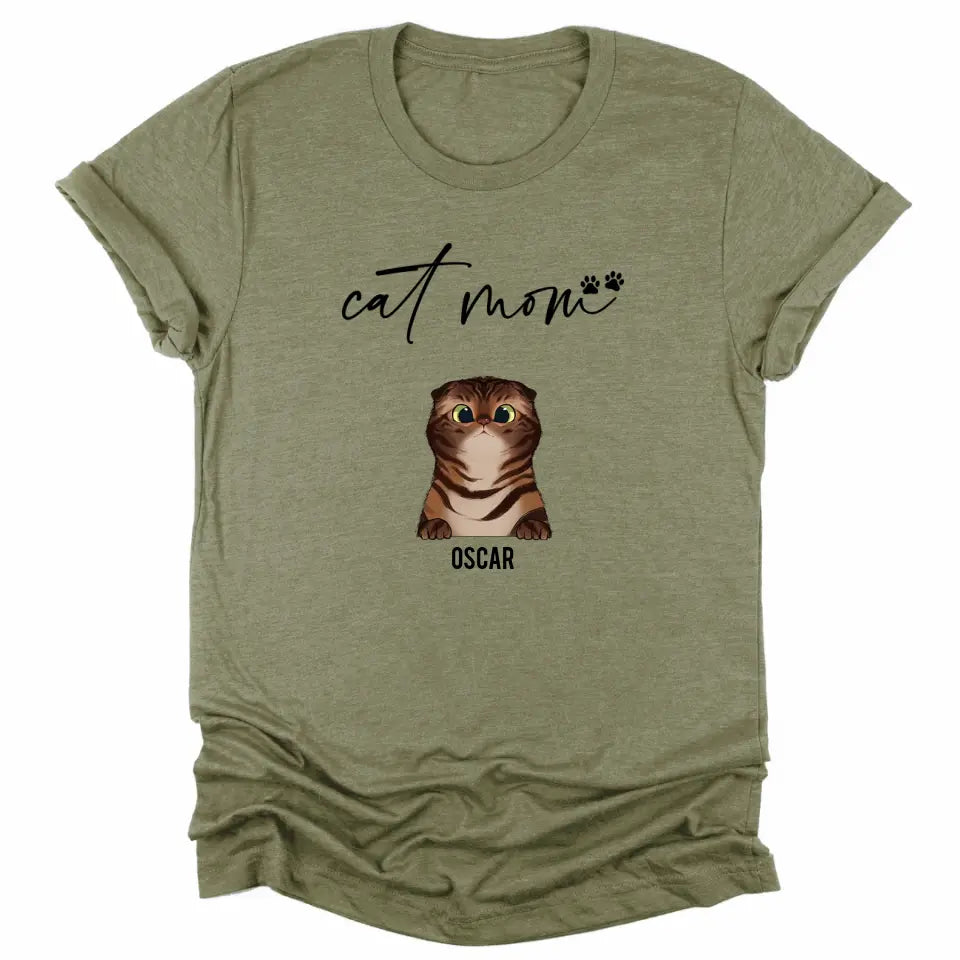 Shirts & Tops-Cat Mom - Personalized Unisex T-Shirt for Cat Moms | Pet Lover Shirt | Cat Mom Gift-Unisex T-Shirt-Heather Olive-JackNRoy