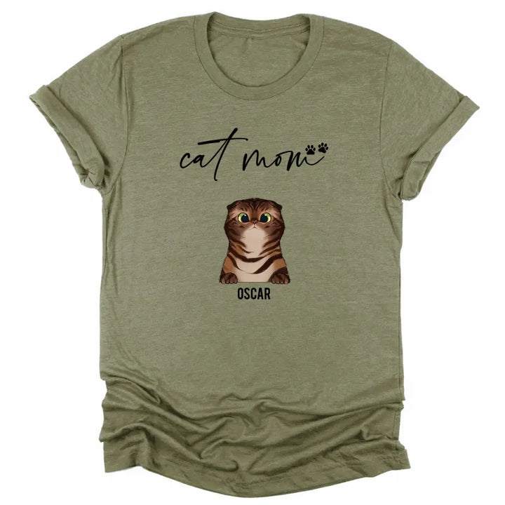 Shirts & Tops-Cat Mom - Personalized Unisex T-Shirt for Cat Moms | Pet Lover Shirt | Cat Mom Gift-Unisex T-Shirt-Heather Olive-JackNRoy