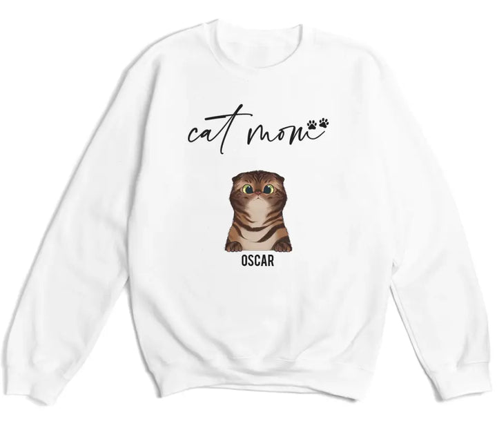 Shirts & Tops-Cat Mom - Personalized Unisex T-Shirt for Cat Moms | Pet Lover Shirt | Cat Mom Gift-Unisex Sweatshirt-White-JackNRoy