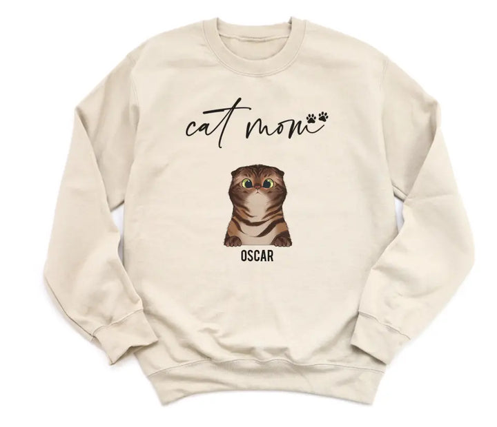 Shirts & Tops-Cat Mom - Personalized Unisex T-Shirt for Cat Moms | Pet Lover Shirt | Cat Mom Gift-Unisex Sweatshirt-Sand-JackNRoy
