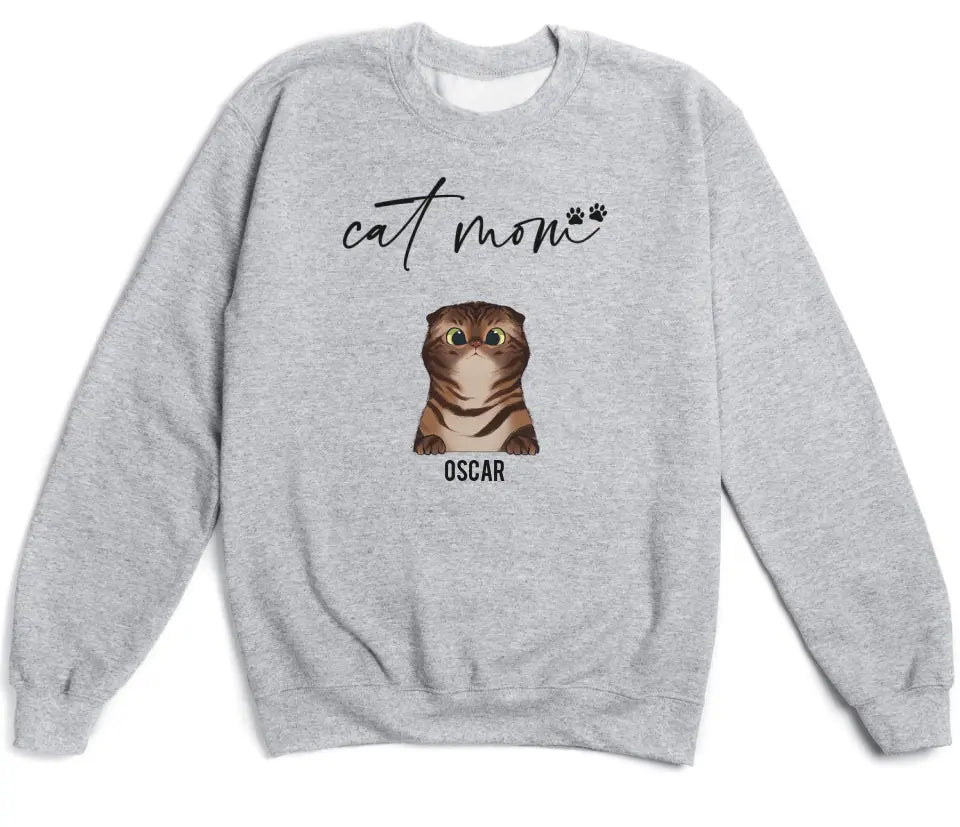 Shirts & Tops-Cat Mom - Personalized Unisex T-Shirt for Cat Moms | Pet Lover Shirt | Cat Mom Gift-Unisex Sweatshirt-Sport Grey-JackNRoy