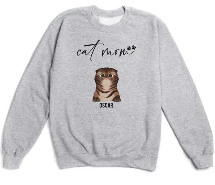 Shirts & Tops-Cat Mom - Personalized Unisex T-Shirt for Cat Moms | Pet Lover Shirt | Cat Mom Gift-Unisex Sweatshirt-Sport Grey-JackNRoy