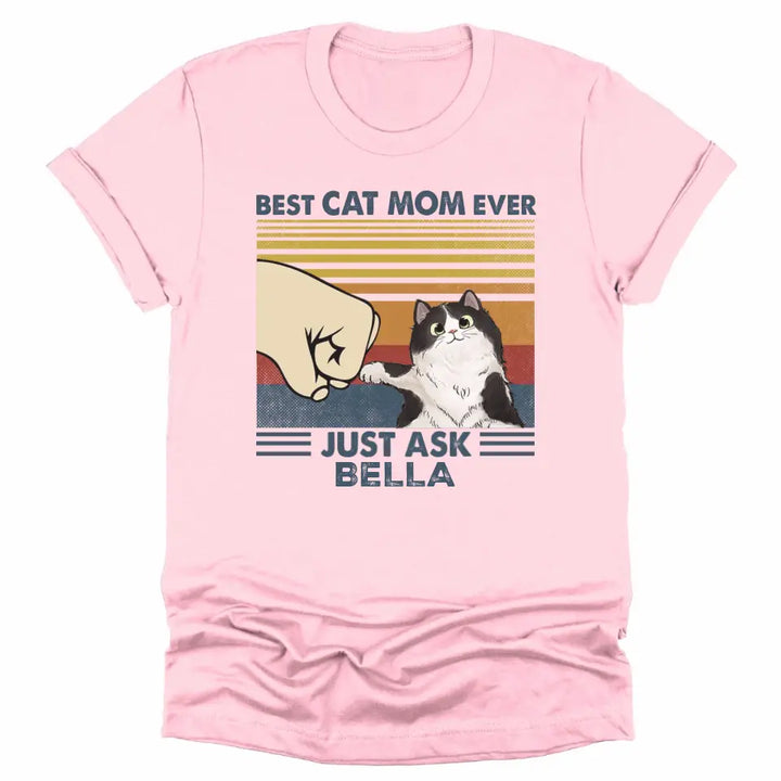 Shirts & Tops-Best Cat Mom / Dad Ever - Personalized Unisex T-Shirt for Cat Lover | Cat Mom Gift | Cat Dad Gift-Unisex T-Shirt-Pink-JackNRoy