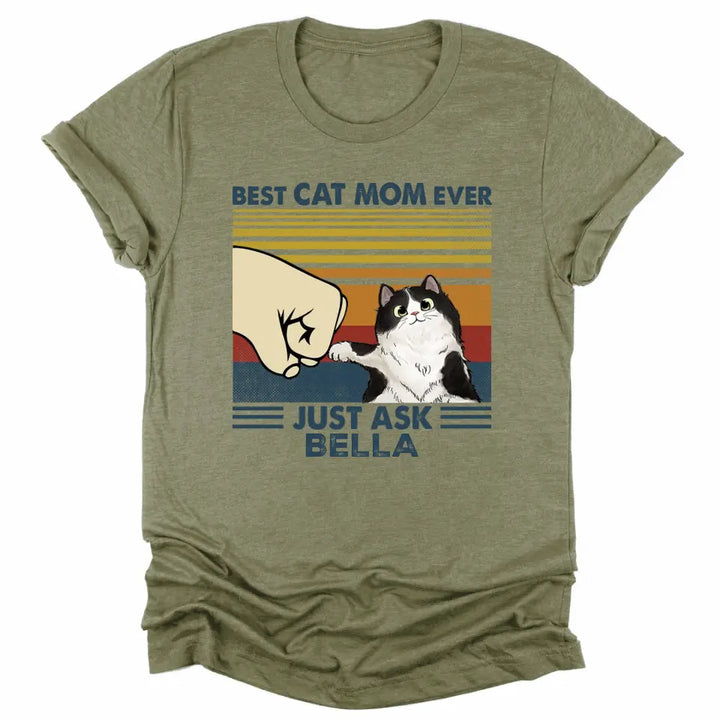 Shirts & Tops-Best Cat Mom / Dad Ever - Personalized Unisex T-Shirt for Cat Lover | Cat Mom Gift | Cat Dad Gift-Unisex T-Shirt-Heather Olive-JackNRoy
