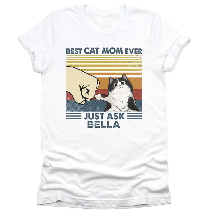 Shirts & Tops-Best Cat Mom / Dad Ever - Personalized Unisex T-Shirt for Cat Lover | Cat Mom Gift | Cat Dad Gift-Unisex T-Shirt-White-JackNRoy