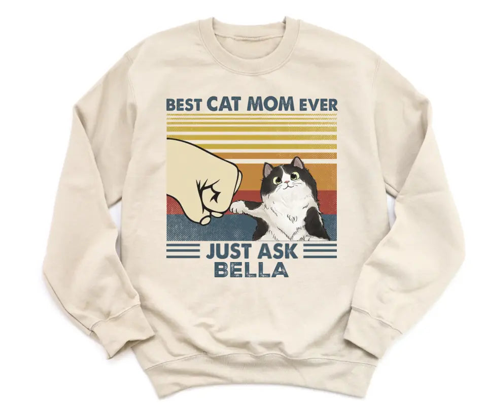 Shirts & Tops-Best Cat Mom / Dad Ever - Personalized Unisex T-Shirt for Cat Lover | Cat Mom Gift | Cat Dad Gift-Unisex Sweatshirt-Sand-JackNRoy