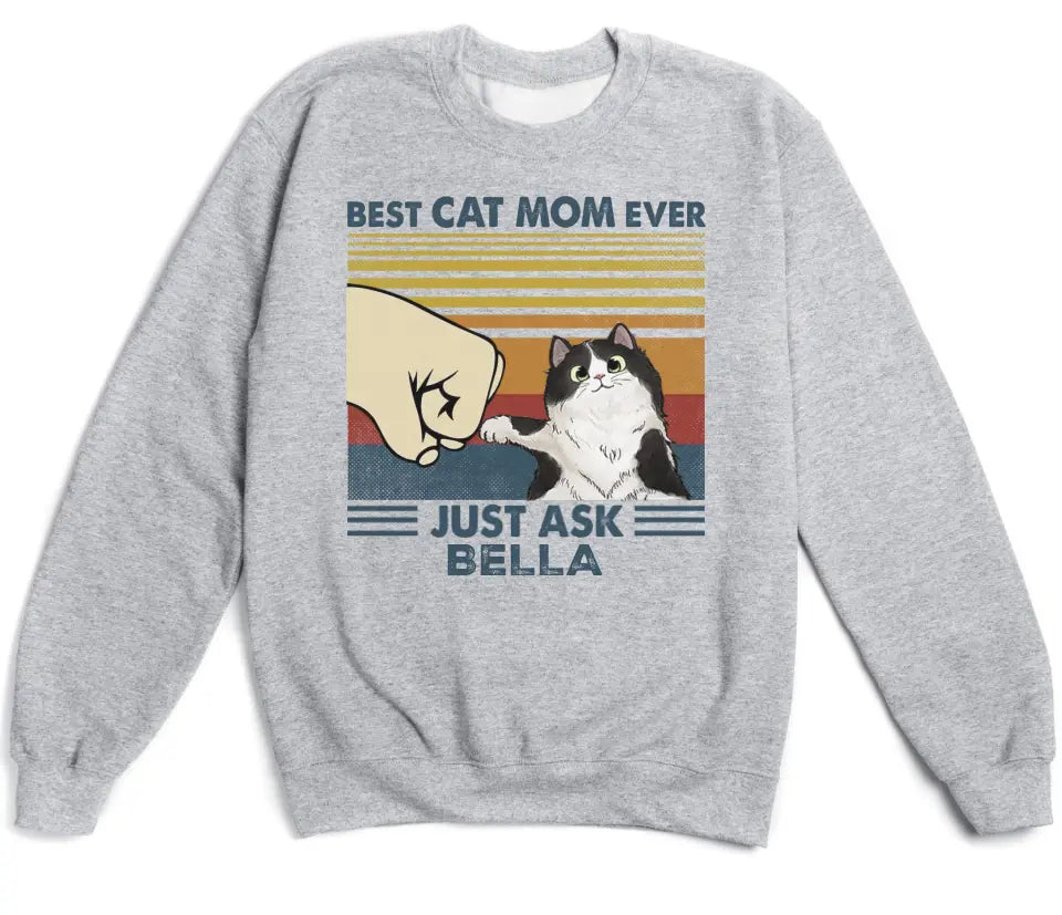 Shirts & Tops-Best Cat Mom / Dad Ever - Personalized Unisex T-Shirt for Cat Lover | Cat Mom Gift | Cat Dad Gift-Unisex Sweatshirt-Sport Grey-JackNRoy