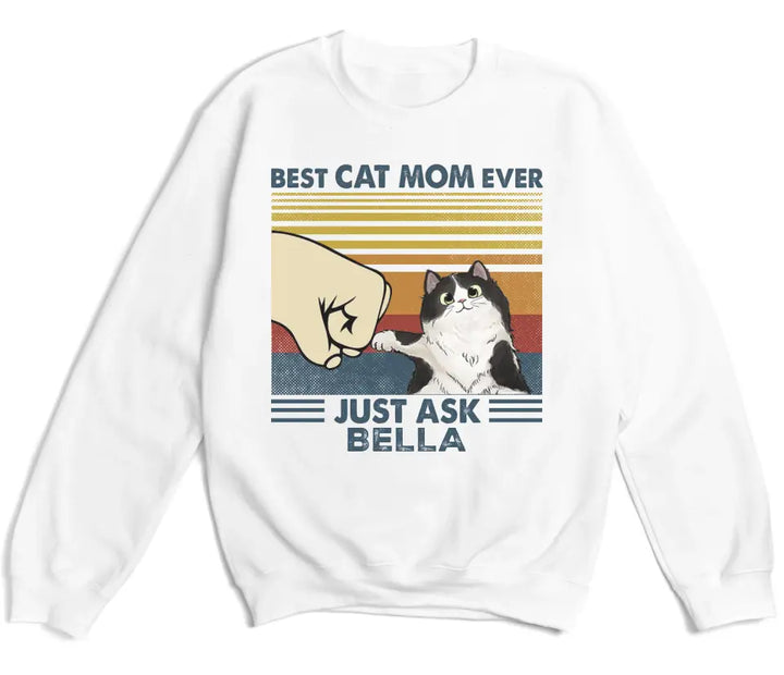 Shirts & Tops-Best Cat Mom / Dad Ever - Personalized Unisex T-Shirt for Cat Lover | Cat Mom Gift | Cat Dad Gift-Unisex Sweatshirt-White-JackNRoy