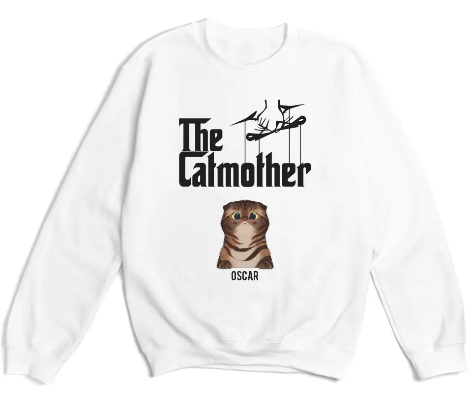 Shirts & Tops-The Catmother - Personalized Unisex T-Shirt for Cat Moms | Cat Lover Shirt | Cat Mom Gift-Unisex Sweatshirt-White-JackNRoy