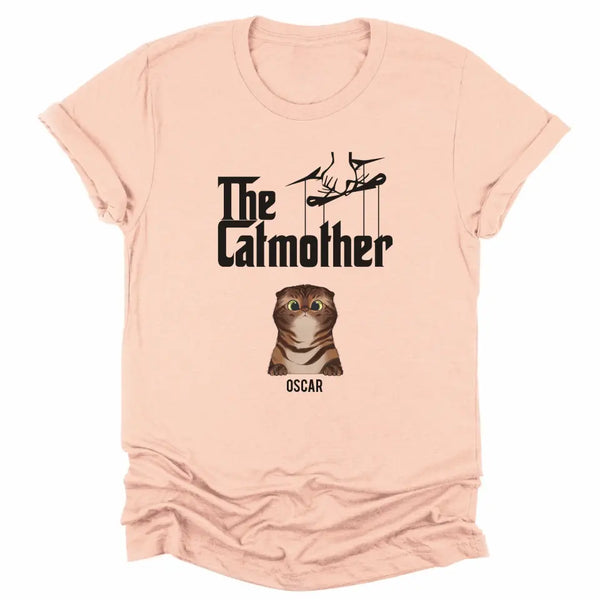 T-Shirt-The Catmother - Personalized Unisex T-Shirt for Cat Moms | Cat Lover Shirt | Cat Mom Gift-Unisex T-Shirt-Heather Peach-JackNRoy