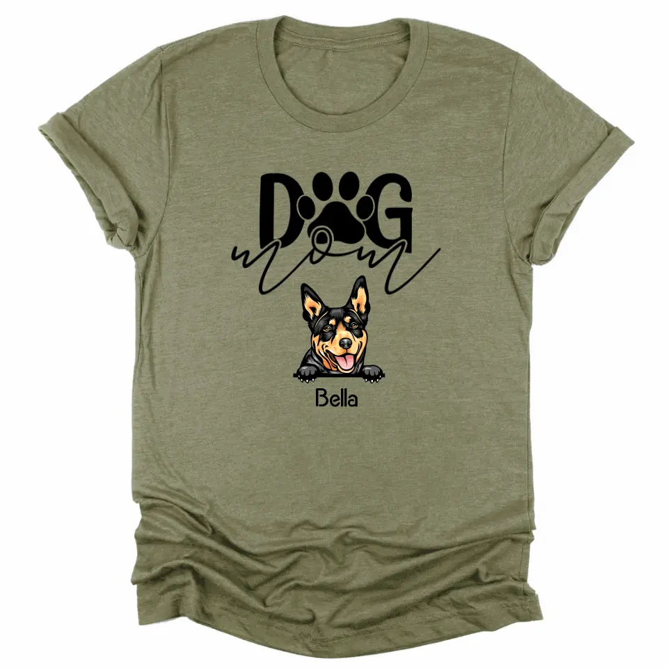 T-Shirt-Dog Mom - Personalized Unisex T-Shirt for Dog Moms | Dog Lover Shirt | Dog Mom Gift-Unisex T-Shirt-Heather Olive-JackNRoy