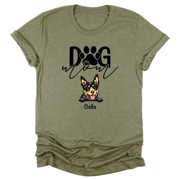T-Shirt-Dog Mom - Personalized Unisex T-Shirt for Dog Moms | Dog Lover Shirt | Dog Mom Gift-Unisex T-Shirt-Heather Olive-JackNRoy