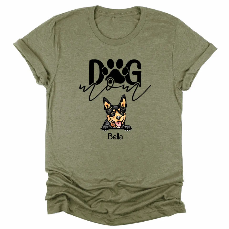 Shirts & Tops-Dog Mom - Personalized Unisex T-Shirt for Dog Moms | Dog Lover Shirt | Dog Mom Gift-Unisex T-Shirt-Heather Olive-JackNRoy