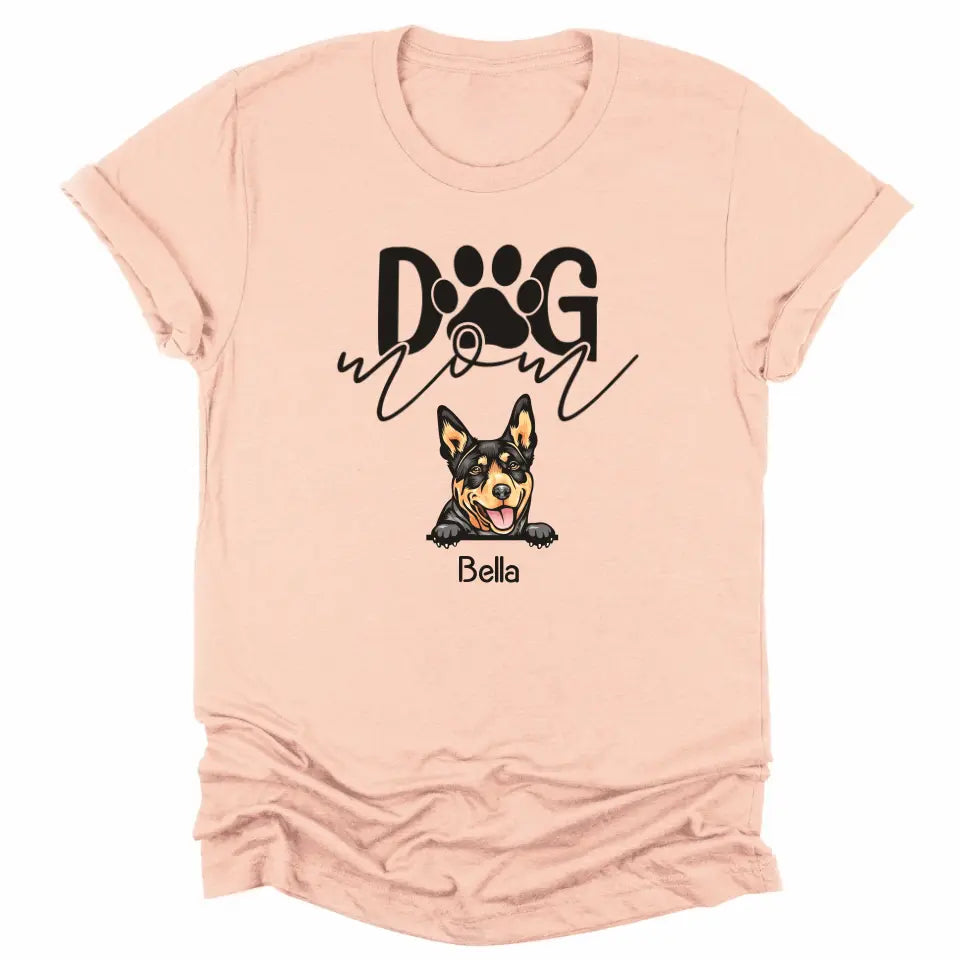 T-Shirt-Dog Mom - Personalized Unisex T-Shirt for Dog Moms | Dog Lover Shirt | Dog Mom Gift-Unisex T-Shirt-Heather Peach-JackNRoy