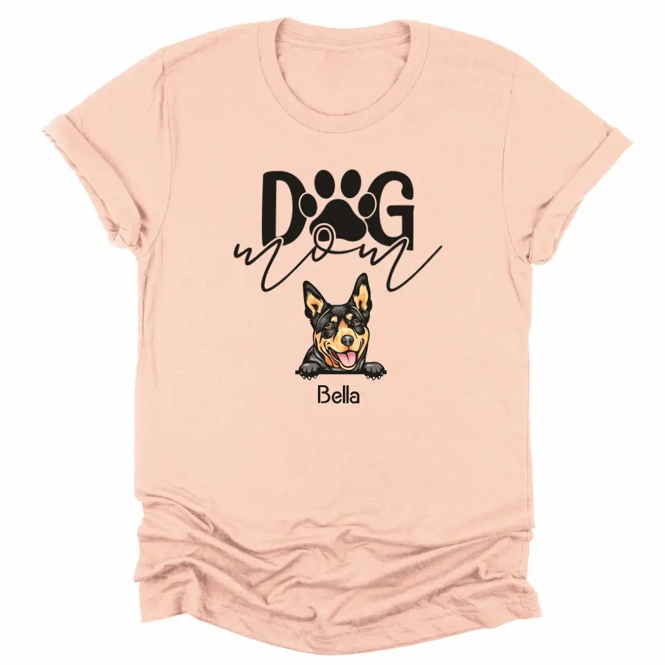 Shirts & Tops-Dog Mom - Personalized Unisex T-Shirt for Dog Moms | Dog Lover Shirt | Dog Mom Gift-Unisex T-Shirt-Heather Peach-JackNRoy