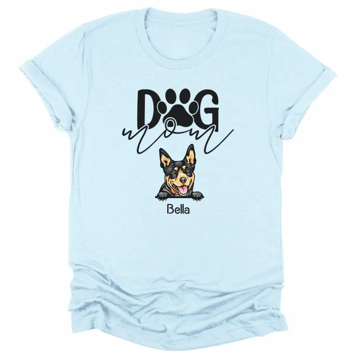 Shirts & Tops-Dog Mom - Personalized Unisex T-Shirt for Dog Moms | Dog Lover Shirt | Dog Mom Gift-Unisex T-Shirt-Heather Ice Blue-JackNRoy