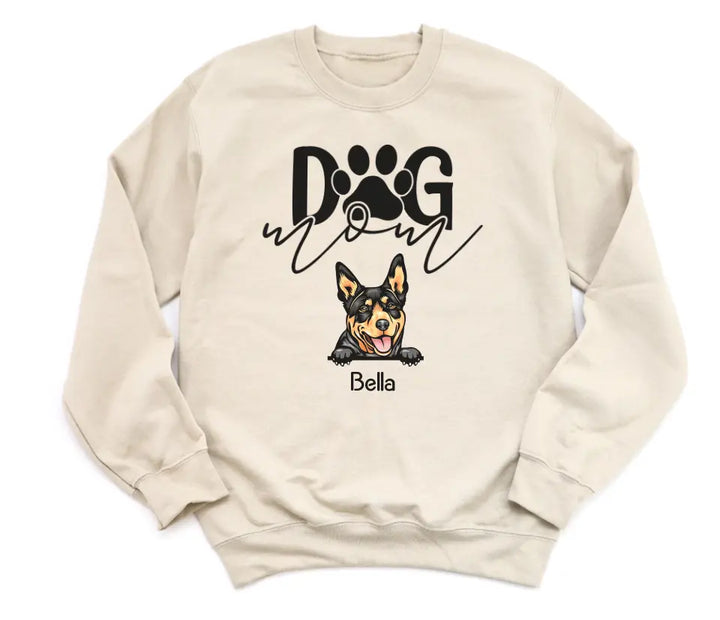 Shirts & Tops-Dog Mom - Personalized Unisex T-Shirt for Dog Moms | Dog Lover Shirt | Dog Mom Gift-Unisex Sweatshirt-Sand-JackNRoy