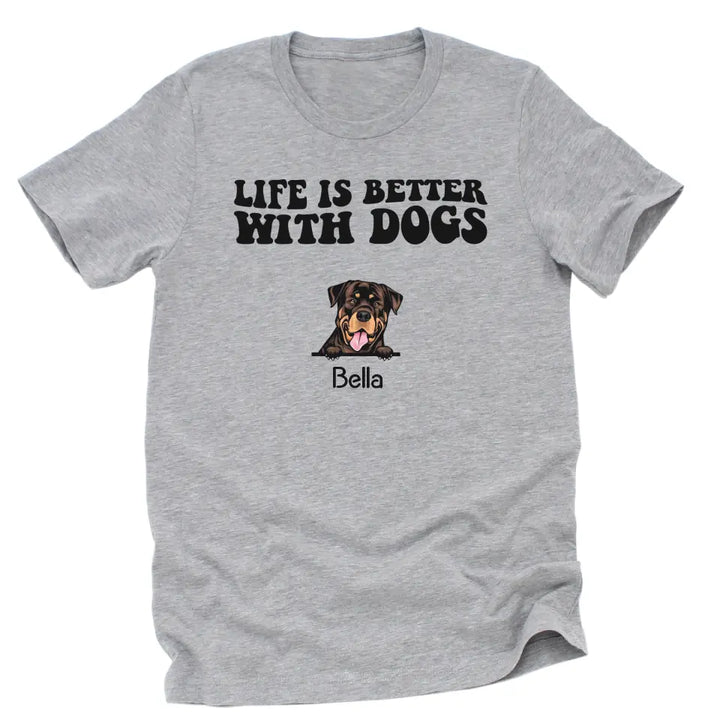 Shirts & Tops-Life Is Better With Dogs - Personalized Unisex T-Shirt for Dog Lovers | Dog Lover Shirt | Dog Mom Gift | Dog Dad Gift-Unisex T-Shirt-Athletic Heather-JackNRoy