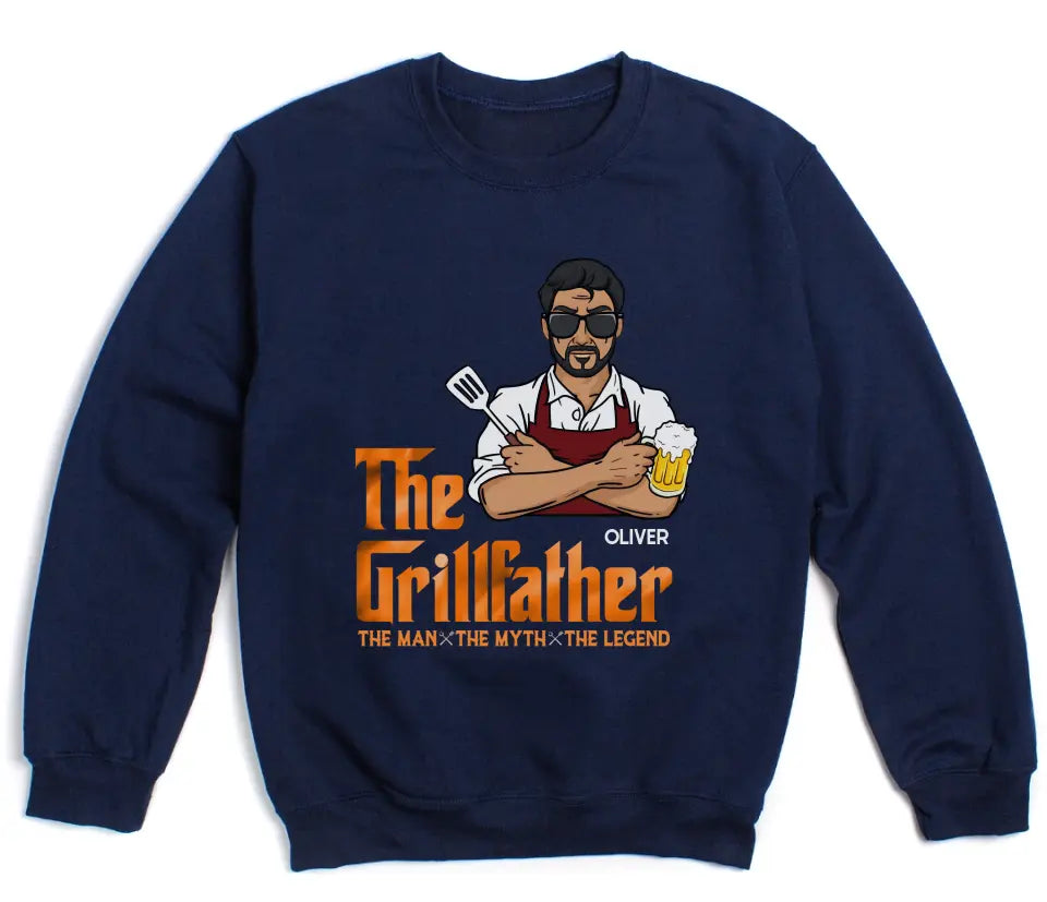 Shirts & Tops-The Grillfather - Personalized Unisex T-Shirt For Men | Barbeque Lover Shirt | Gift For Him-Unisex Sweatshirt-Navy-JackNRoy